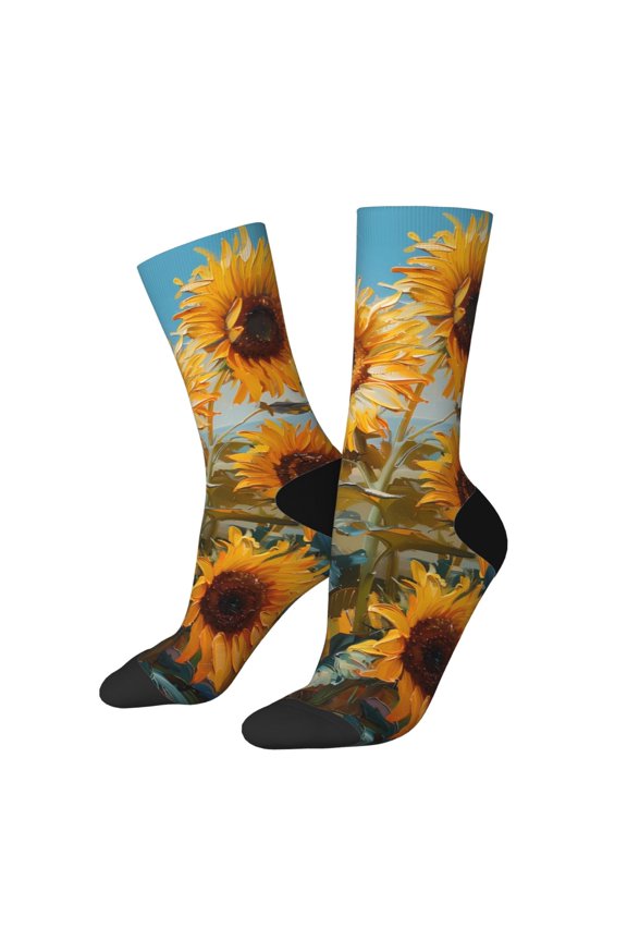 Sunflower Field Art Print Adult Socks for Men & Women,Calf Socks, Ankle Socks,Boots Socks,Breathable Casual Sock,Unisex Crew Socks