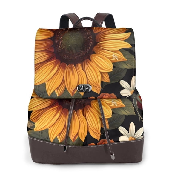Logiee Sunflower Floral Butterfly Print Backpack Purse for Women,Fashion Leather Backpack Purse,Women's Leather Backpack for Work College Travel