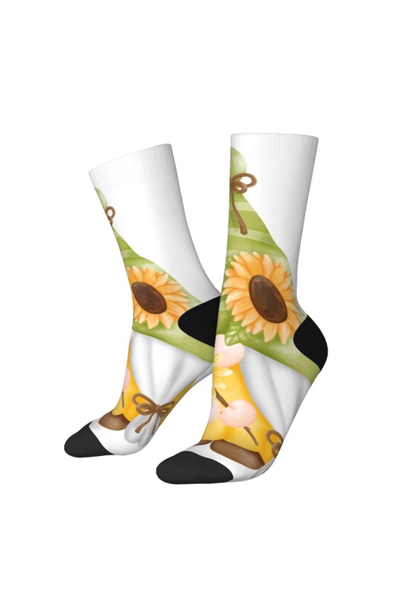 Sunflower Gnomes Print Adult Socks for Men & Women,Calf Socks, Ankle Socks,Boots Socks,Breathable Casual Sock,Unisex Crew Socks