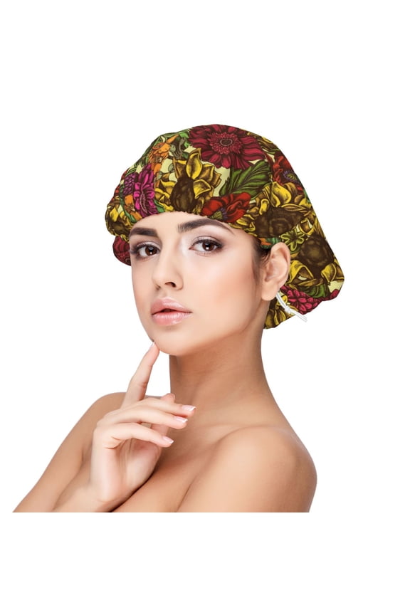 Sunflower Print Silk Bonnet Satin Bonnet for Sleeping Women and Men,Double Layer Hair Bonnet for Curly Braids Hair