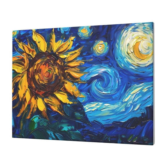 Logiee Sunflower Starry Night Vibes Print Canvas Wall Art,Canvas Picture Prints with Frame, Wall Art Decorative,Canvas Decorative,Suitable for Living Room Bedroom Office Room 30x40