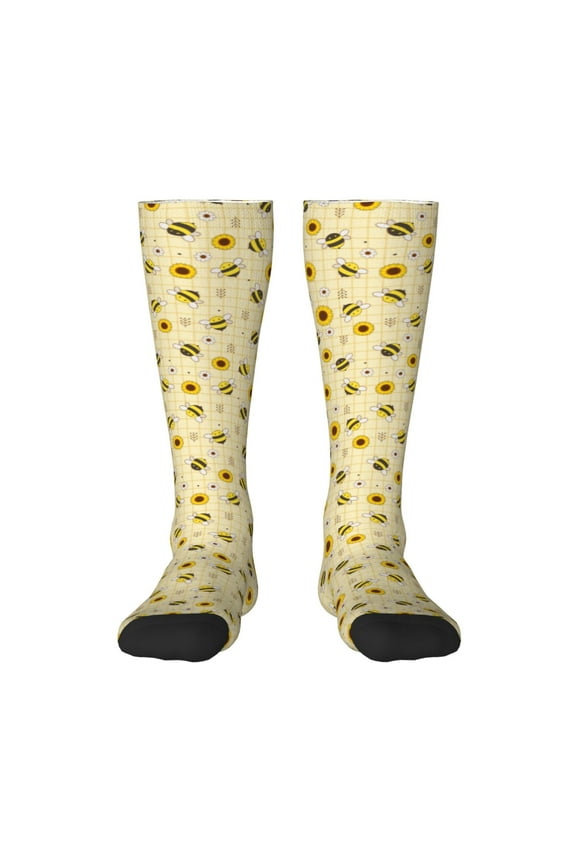 Sunflowers Bee Print Gift Stocking Stuffers,Adult Stockings,Novelty Socks,Funny Socks Birthday Running Walking Sleeping