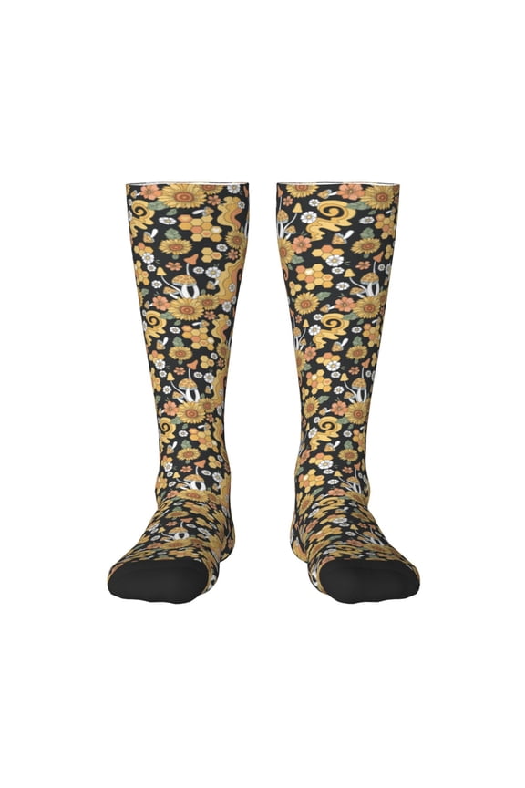 Sunflowers Bee Print Gift Stocking Stuffers,Adult Stockings,Novelty Socks,Funny Socks Birthday Running Walking Sleeping