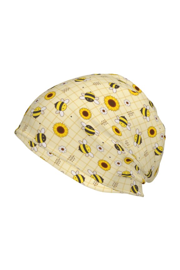 Sunflowers Bee Print Unisex Knit Beanie for Men Women Winter Hat,Beanies Skull Caps