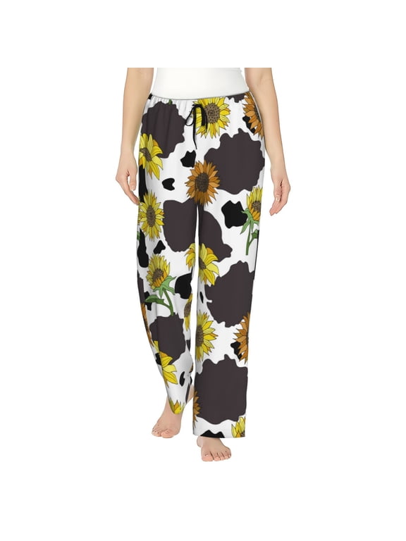 Sunflowers Country Print Women Pajama Pants,Comfy Pj Bottom with Pockets & Drawstring,Stretch Casual Sleepwear-Medium