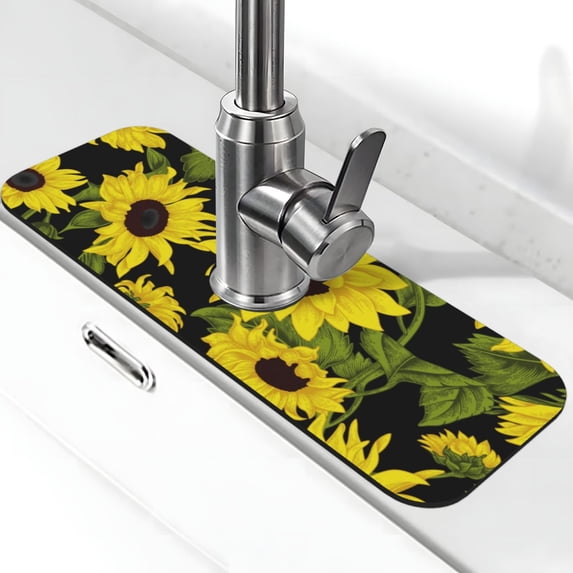 Logiee Sunflowers In Vintage Print Kitchen Sink Splash Guard Faucet Mat for Splash Guard Behind Faucet Drip Catcher for Kitchen,Bathroom,Sink Mat,Dish Drying Mat,Bathroom-15" X 5.5"