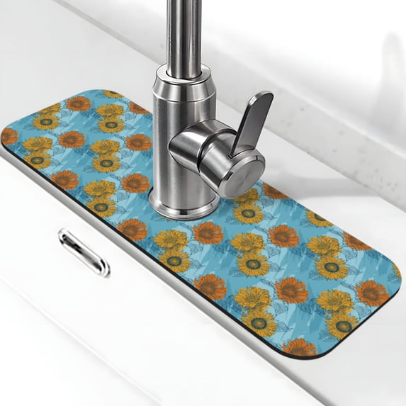 Logiee Sunflowers Print Kitchen Sink Splash Guard Faucet Mat for Splash Guard Behind Faucet Drip Catcher for Kitchen,Bathroom,Sink Mat,Dish Drying Mat,Bathroom-15" X 5.5"
