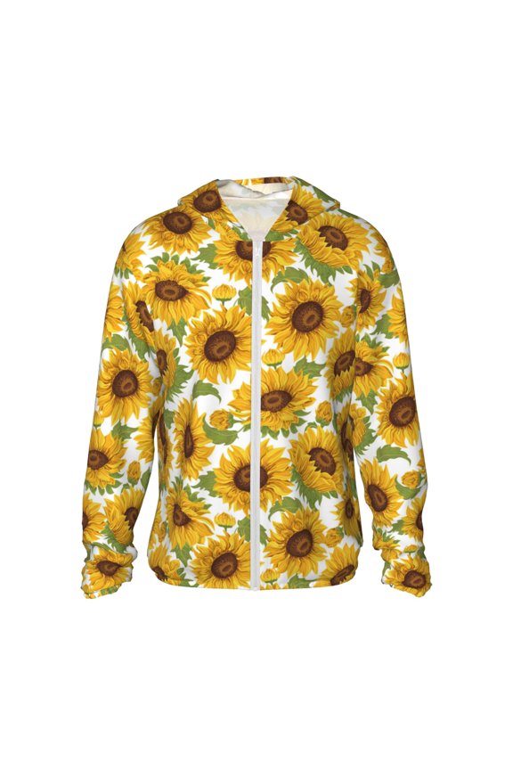 Sunflowers Print Men's Women Light Jacket Full Zip Sun Protection Hoodie Long Sleeve Sun Shirts for Men Hiking Fishing Zip Pockets-3X-Large
