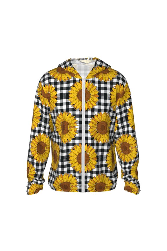 Sunflowers Print Men's Women Light Jacket Full Zip Sun Protection Hoodie Long Sleeve Sun Shirts for Men Hiking Fishing Zip Pockets-Medium