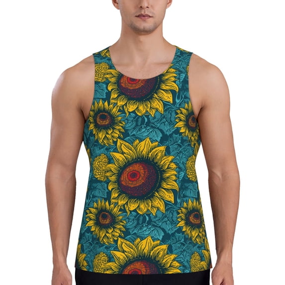 Logiee Sunflowers Print Men's Workout Tank Top,Quick Dry Workout Tank Top,Gym Muscle Tee,Fitness Bodybuilding Sleeveless T Shirt-Medium