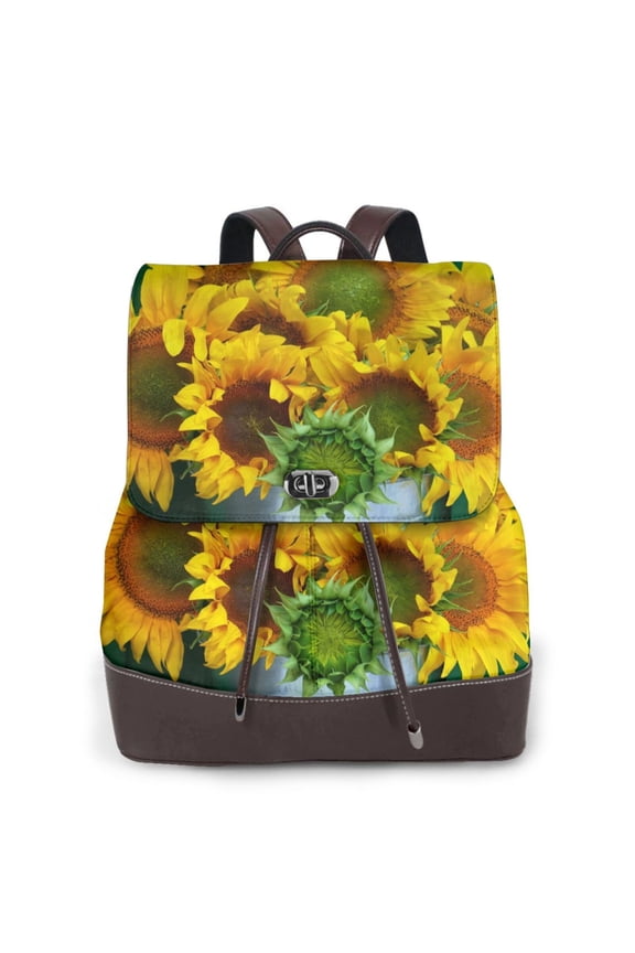 Logiee Sunflowers in Bucket Print Backpack Purse for Women,Fashion Leather Backpack Purse,Women's Leather Backpack for Work College Travel