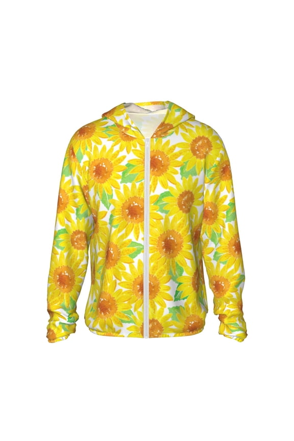 Sunflowers2 Print Men's Women Light Jacket Full Zip Sun Protection Hoodie Long Sleeve Sun Shirts for Men Hiking Fishing Zip Pockets-Medium