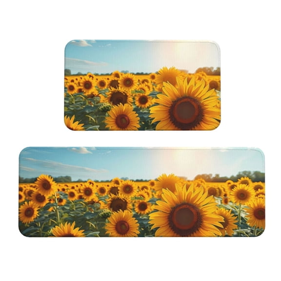 Logiee Sunlit Sunflower Field Print Kitchen Mats for Floor Sets of 2,Waterproof Kitchen Rugs,Non Slip Comfort Standing Mat Rug for Home,Runner,Sink,Office,Laundry
