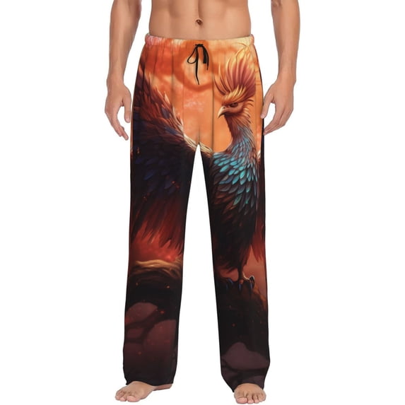 Logiee Sunset Blossoms Phoenix Perch Print Pajama Pants for Men,Men’s Pajama Bottoms,Mens PJ Pants with Pockets & Button Fly-Small