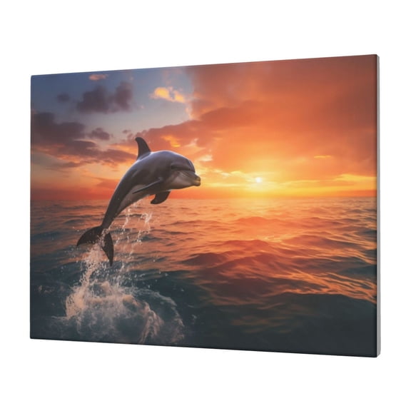 Logiee Sunset Dancing Dolphin B Print Canvas Wall Art,Canvas Picture Prints with Frame, Wall Art Decorative,Canvas Decorative,Suitable for Living Room Bedroom Office Room 30x40