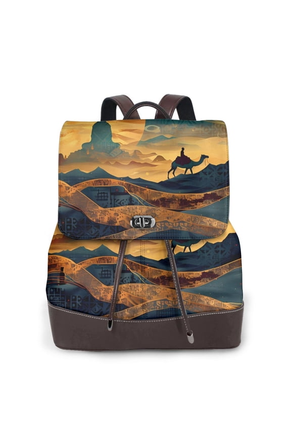 Logiee Sunset Desert Journey Print Backpack Purse for Women,Fashion Leather Backpack Purse,Women's Leather Backpack for Work College Travel