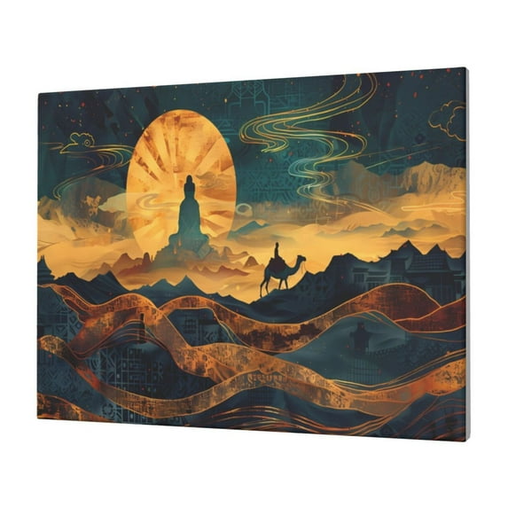 Logiee Sunset Desert Journey Print Canvas Wall Art,Canvas Picture Prints with Frame, Wall Art Decorative,Canvas Decorative,Suitable for Living Room Bedroom Office Room 30x40