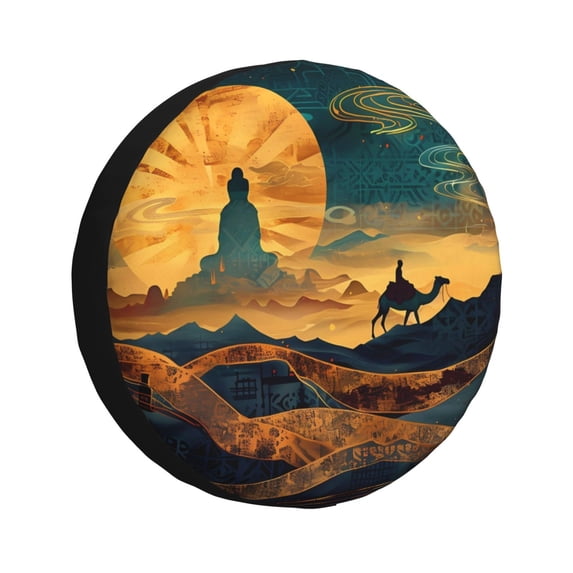 Logiee Sunset Desert Journey Print Spare Tire Cover, Universal Wheel Protectors,Waterproof Dust-Proof UV Sun Wheel Tire Cover,Fit for SUV, RV, Travel Trailer, Truck-14 inch