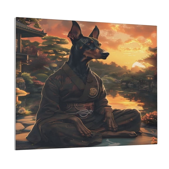 Logiee Sunset Meditating Doberman Print Canvas Wall Art ,Art Poster,Canvas Decorative Picture,Decor Wall Pictures for Living Room Bedroom Bathroom,Ready to Hang