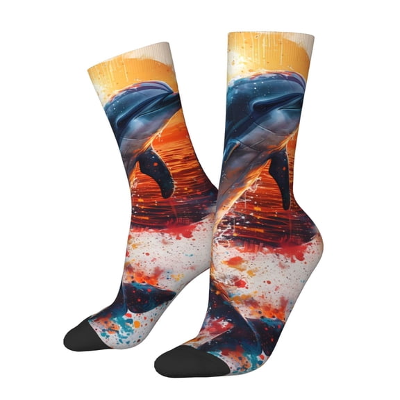 Logiee Sunset Ocean Watercolor Dolphin Print Adult Socks for Men & Women,Calf Socks, Ankle Socks,Boots Socks,Breathable Casual Sock,Unisex Crew Socks
