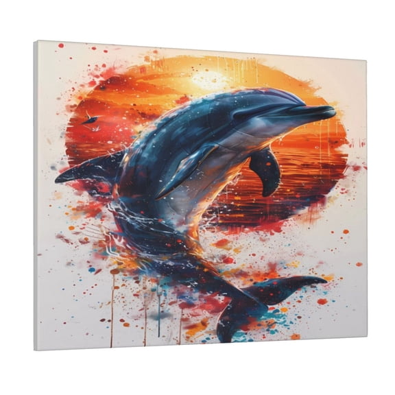 Logiee Sunset Ocean Watercolor Dolphin Print Canvas Wall Art ,Art Poster,Canvas Decorative Picture,Decor Wall Pictures for Living Room Bedroom Bathroom,Ready to Hang