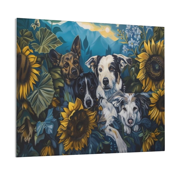 Logiee Sunset Sunflower Dog Print Canvas Wall Art ,Art Poster,Canvas Decorative Picture,Decor Wall Pictures for Living Room Bedroom Bathroom,Ready to Hang