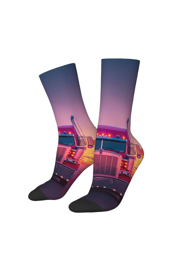 Sunset Truck Highway Print Adult Socks for Men & Women,Calf Socks, Ankle Socks,Boots Socks,Breathable Casual Sock,Unisex Crew Socks