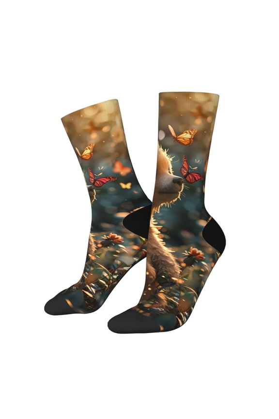 Sunshine Butterfly Flower Bear Print Adult Socks for Men & Women,Calf Socks, Ankle Socks,Boots Socks,Breathable Casual Sock,Unisex Crew Socks