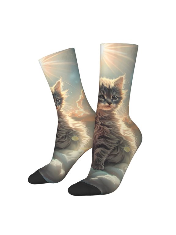 Sunshine Cloud Kitten Print Adult Socks for Men & Women,Calf Socks, Ankle Socks,Boots Socks,Breathable Casual Sock,Unisex Crew Socks