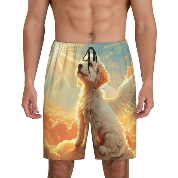 Logiee Sunshine Golden Cloud Dog Print Men's Pajama Shorts with Drawstring & Pockets,Sleep Shorts for Men,Sleepwear Bottoms,Elastic Waistband Loungewear-Medium