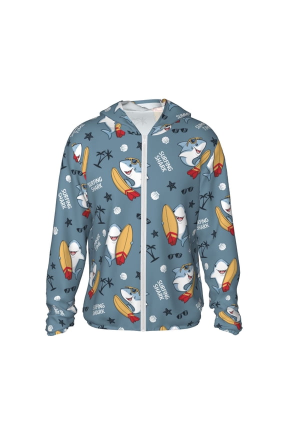 Surf Shark Print Men's Women Light Jacket Full Zip Sun Protection Hoodie Long Sleeve Sun Shirts for Men Hiking Fishing Zip Pockets-Medium