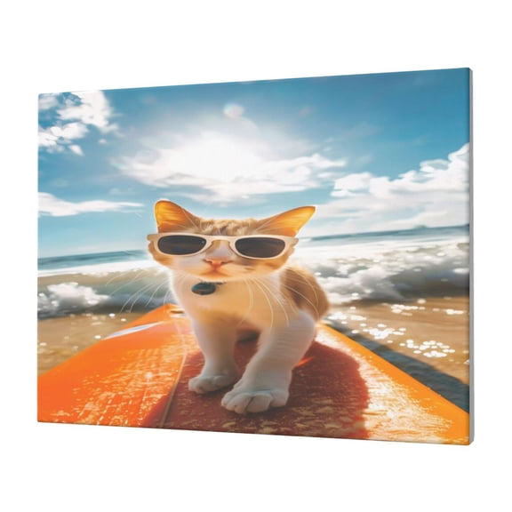 Logiee Surfing Cat Sun Print Canvas Wall Art,Canvas Picture Prints with Frame, Wall Art Decorative,Canvas Decorative,Suitable for Living Room Bedroom Office Room 30x40