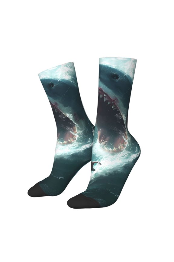 Surfing Shark Print Adult Socks for Men & Women,Calf Socks, Ankle Socks,Boots Socks,Breathable Casual Sock,Unisex Crew Socks