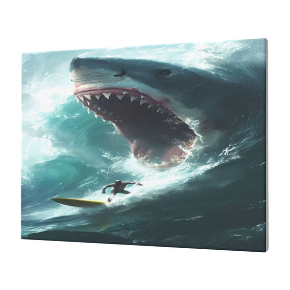Logiee Surfing Shark Print Canvas Wall Art,Canvas Picture Prints with Frame, Wall Art Decorative,Canvas Decorative,Suitable for Living Room Bedroom Office Room 30x40