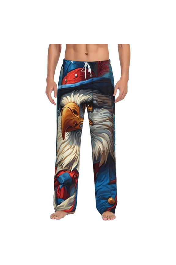 Surreal Bald Eagle Gentleman Print Pajama Pants for Men,Men’s Pajama Bottoms,Mens PJ Pants with Pockets & Button Fly-3X-Large