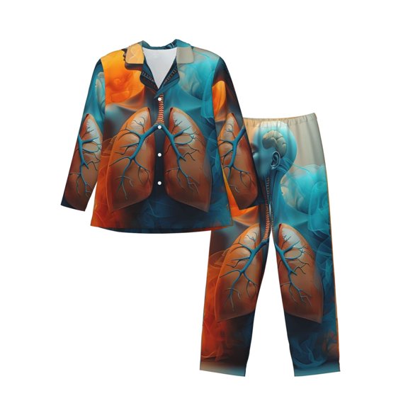 Logiee Surreal Body Art Print Mens Long Sleeve Pajama Set,Notched Collar Pajamas for Men, Men's Sleepwear,Mens Sleepwear with Pockets & Button Down-X-Large