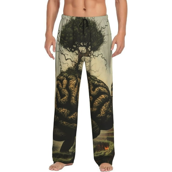 Logiee Surreal Brain Tree Print Pajama Pants for Men,Men’s Pajama Bottoms,Mens PJ Pants with Pockets & Button Fly-Large