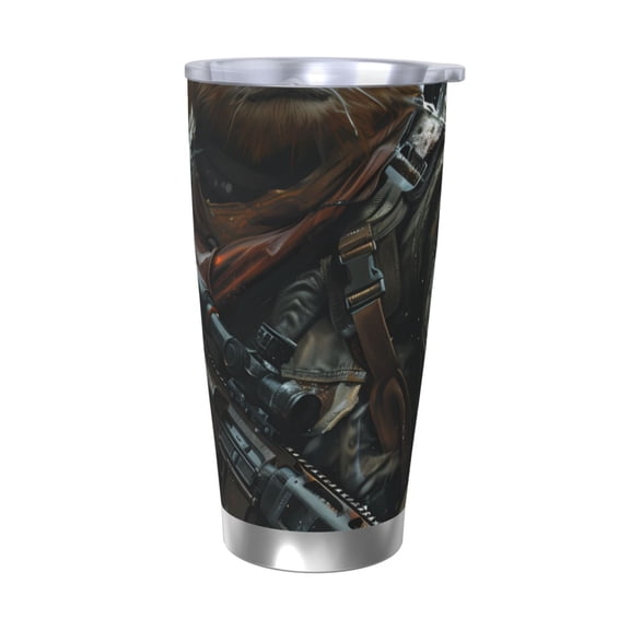 Logiee Surreal Panda Warrior Print 20OZ Car Cup with Lid, Stainless Steel Vacuum Insulated Double Wall Travel Tumbler, Durable Insulated Coffee Mug,Thermal Cup with Straw-Without Straw