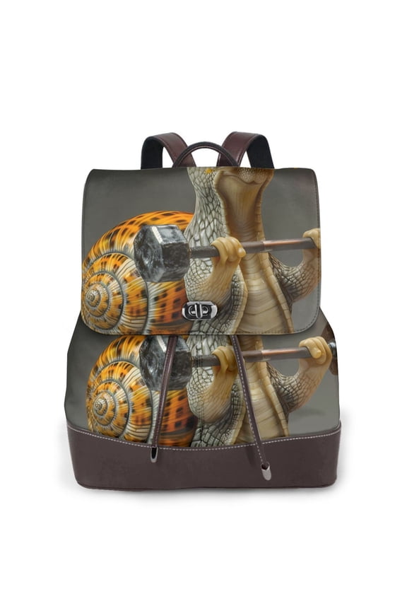 Logiee Surreal Weightlifting Snail Print Backpack Purse for Women,Fashion Leather Backpack Purse,Women's Leather Backpack for Work College Travel