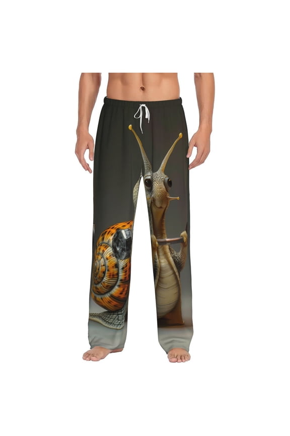 Surreal Weightlifting Snail Print Pajama Pants for Men,Men’s Pajama Bottoms,Mens PJ Pants with Pockets & Button Fly-3X-Large