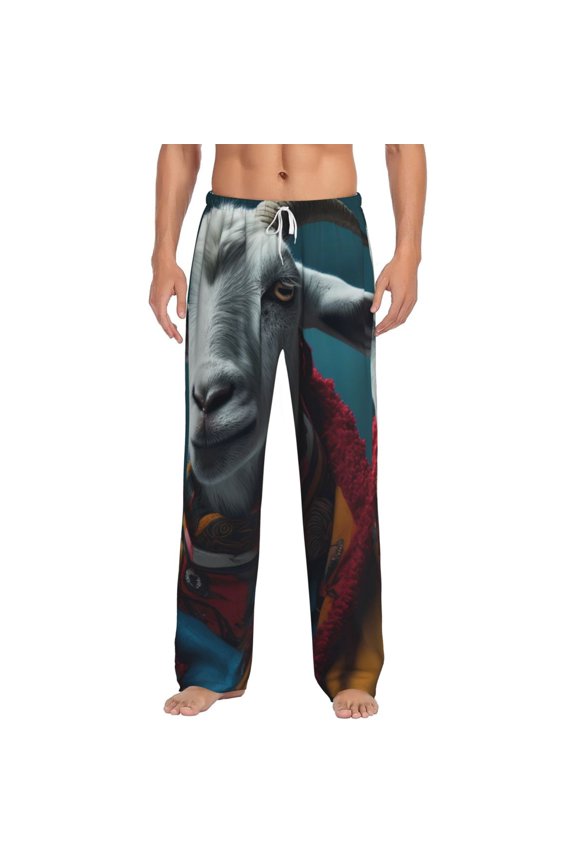 Surrealist Goat Print Pajama Pants for Men,Men’s Pajama Bottoms,Mens PJ Pants with Pockets & Button Fly-XX-Large
