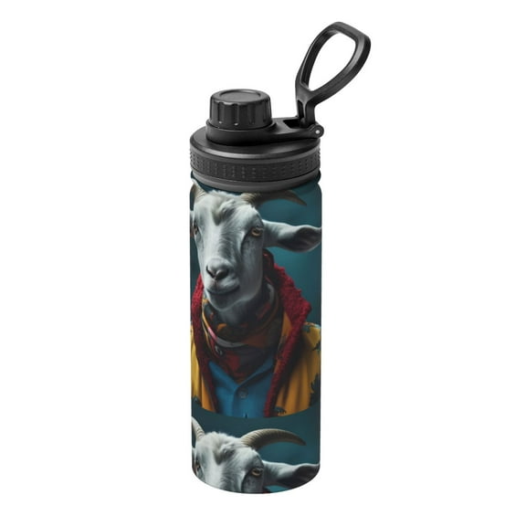 Logiee Surrealist Goat Print Water Bottle,18oz Sports Insulated Kettle for Cycling Gym Basketball Outdoor, Suitable as a Present