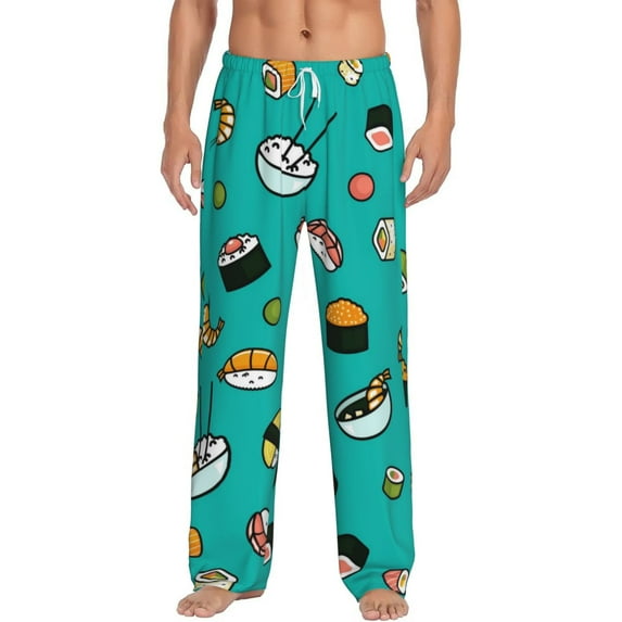 Logiee Sushi Print Pajama Pants for Men,Men’s Pajama Bottoms,Mens PJ Pants with Pockets & Button Fly-X-Large