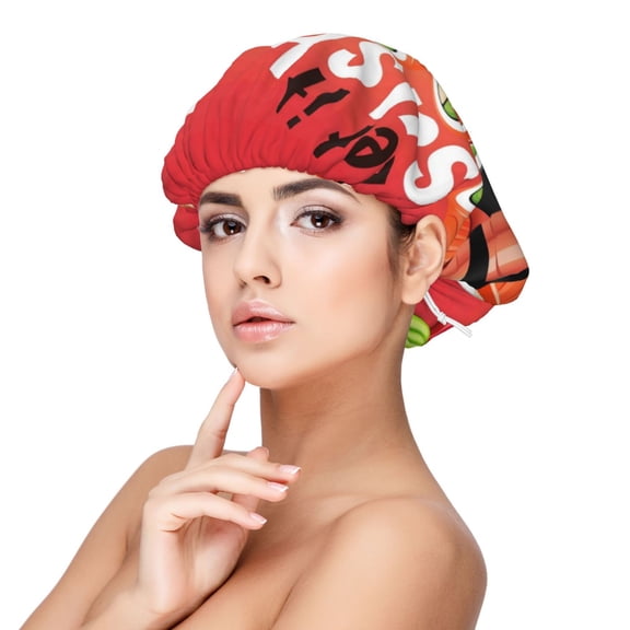 Logiee Sushi Print Silk Bonnet Satin Bonnet for Sleeping Women and Men,Double Layer Hair Bonnet for Curly Braids Hair