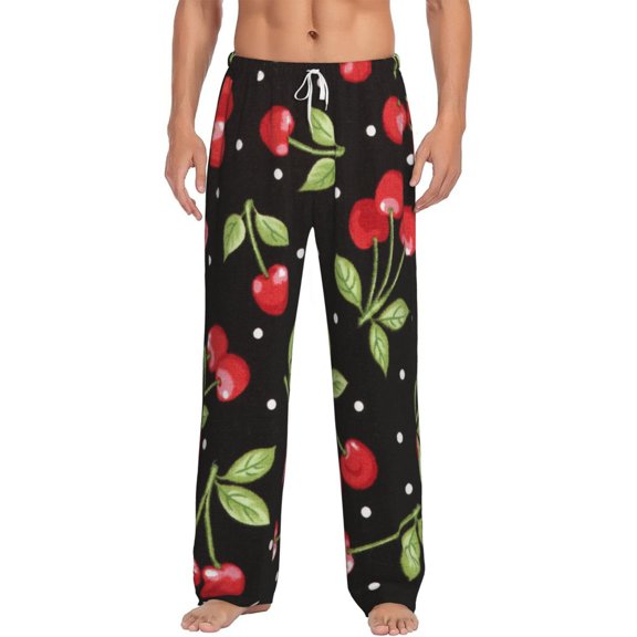 Logiee Sweet Red Cherry Print Pajama Pants for Men,Men’s Pajama Bottoms,Mens PJ Pants with Pockets & Button Fly-3X-Large