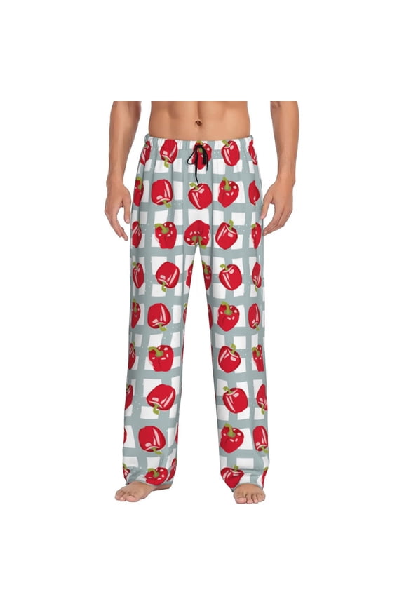 Sweet Red Fruit Print Pajama Pants for Men,Men’s Pajama Bottoms,Mens PJ Pants with Pockets & Button Fly-X-Large
