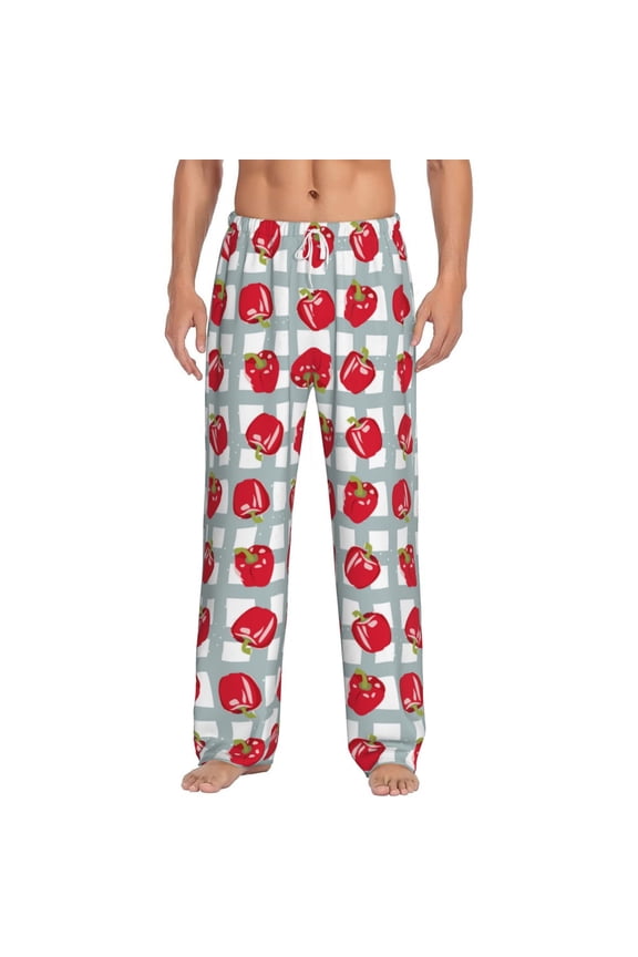 Sweet Red Fruit Print Pajama Pants for Men,Men’s Pajama Bottoms,Mens PJ Pants with Pockets & Button Fly-X-Large