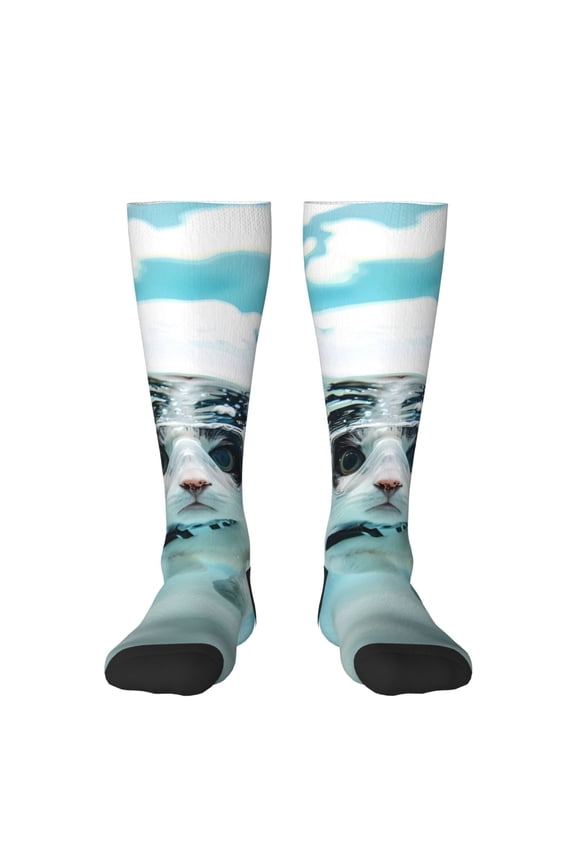 Swimming Cat Goggles Print Gift Stocking Stuffers,Adult Stockings,Novelty Socks,Funny Socks Birthday Running Walking Sleeping