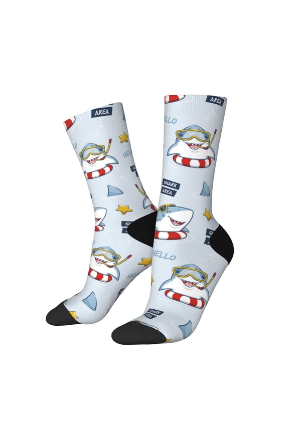 Swimming Shark Print Adult Socks for Men & Women,Calf Socks, Ankle Socks,Boots Socks,Breathable Casual Sock,Unisex Crew Socks