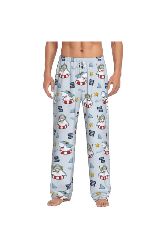Swimming Shark Print Pajama Pants for Men,Men’s Pajama Bottoms,Mens PJ Pants with Pockets & Button Fly-3X-Large